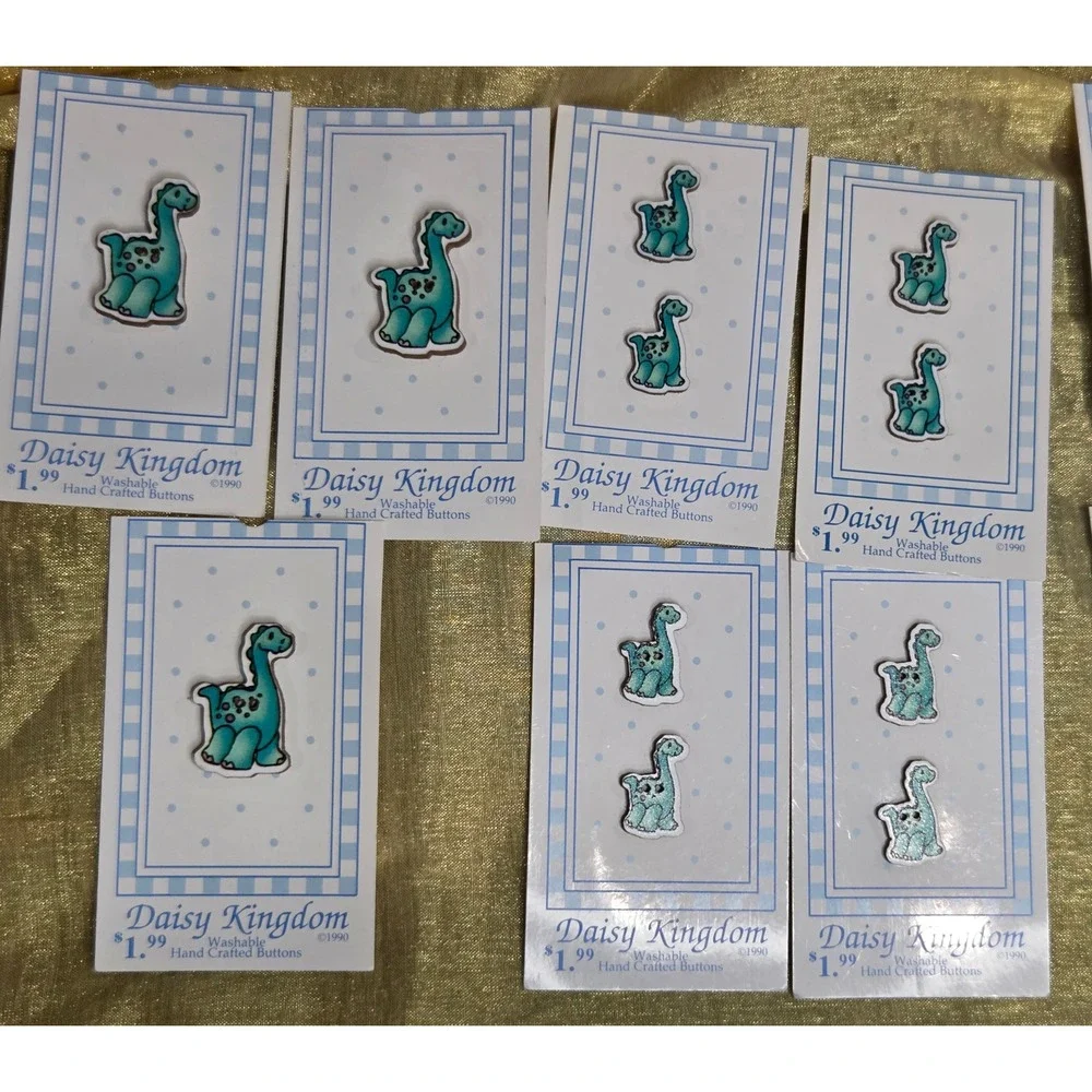 Vintage 1990 Daisy Kingdom Dinosaur Buttons Teal Blue Brontosaurus 566 L 566 S